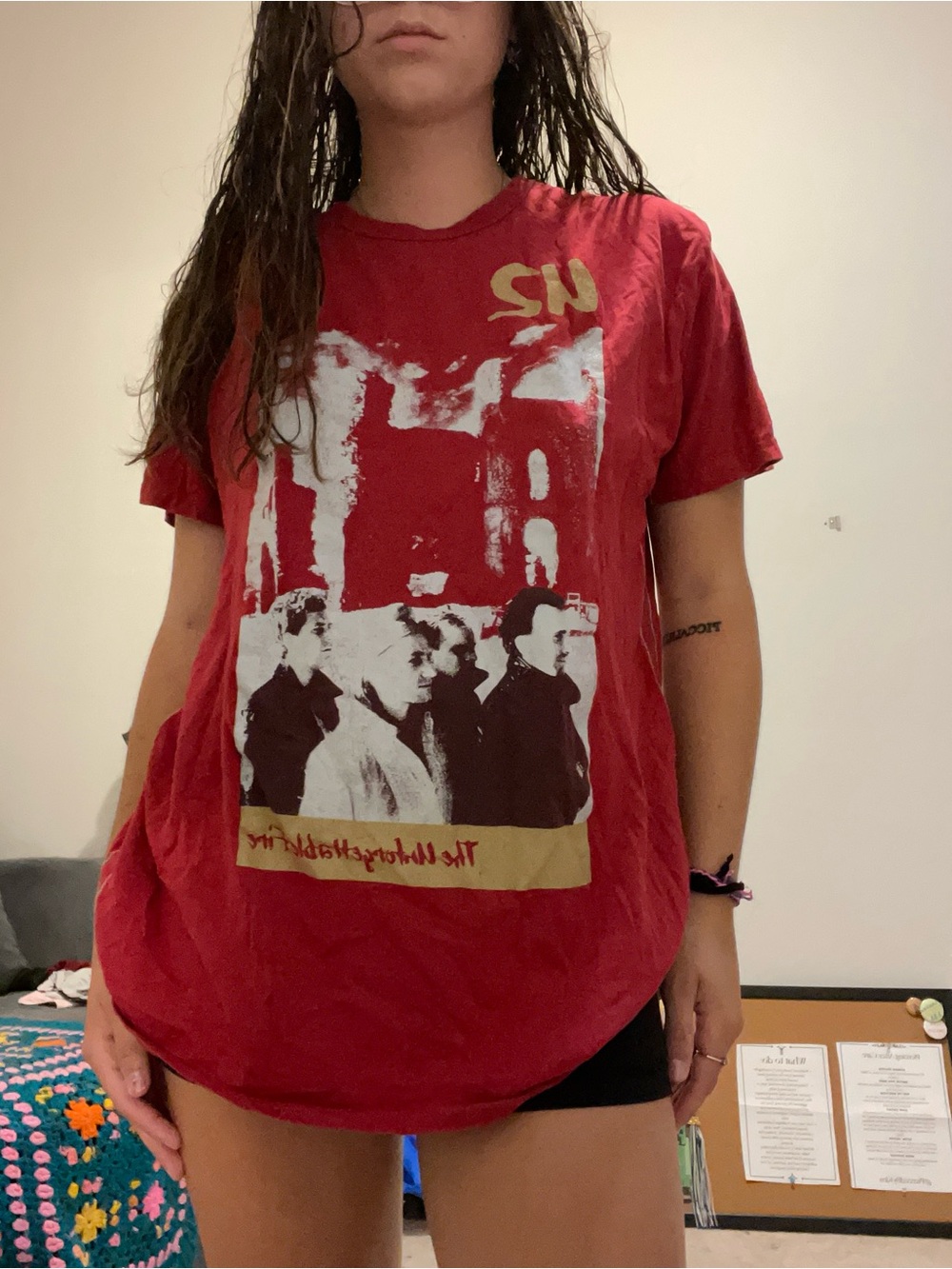 Red Graphic Band Tee (U2) with White & Gold Print